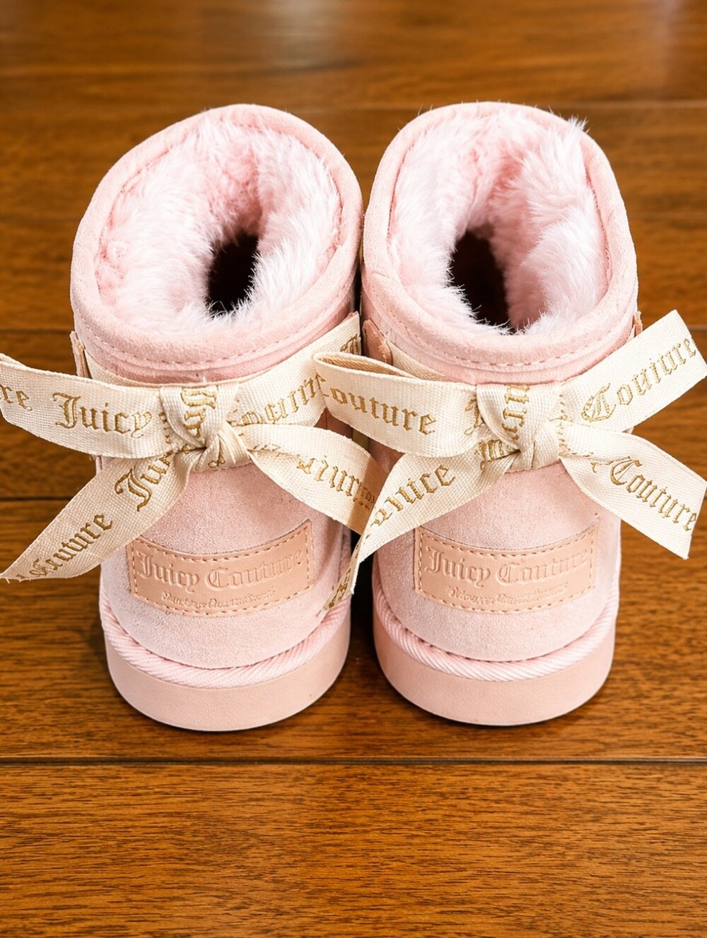 🎀 Juicy Couture Faux Fur Lined Mini Boots Women’s Pink Cream Slipper Boot ✨New✨